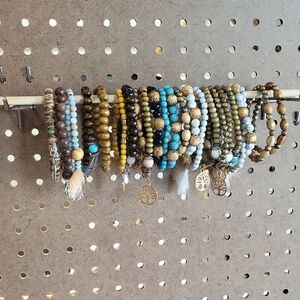 Beaded Stack Bracelet Set in Turquoise, Olive & Cream 23 Total.    1016